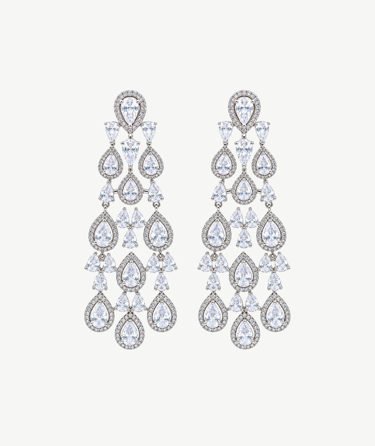 WHITE TEARDROP CHANDELIER SILVER EARRINGS | أقراط فضة متدلية