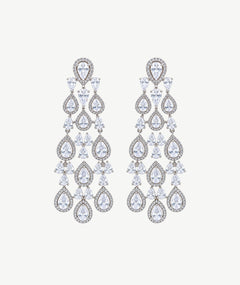 WHITE TEARDROP CHANDELIER SILVER EARRINGS | أقراط فضة متدلية