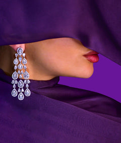 WHITE TEARDROP CHANDELIER SILVER EARRINGS | أقراط فضة متدلية