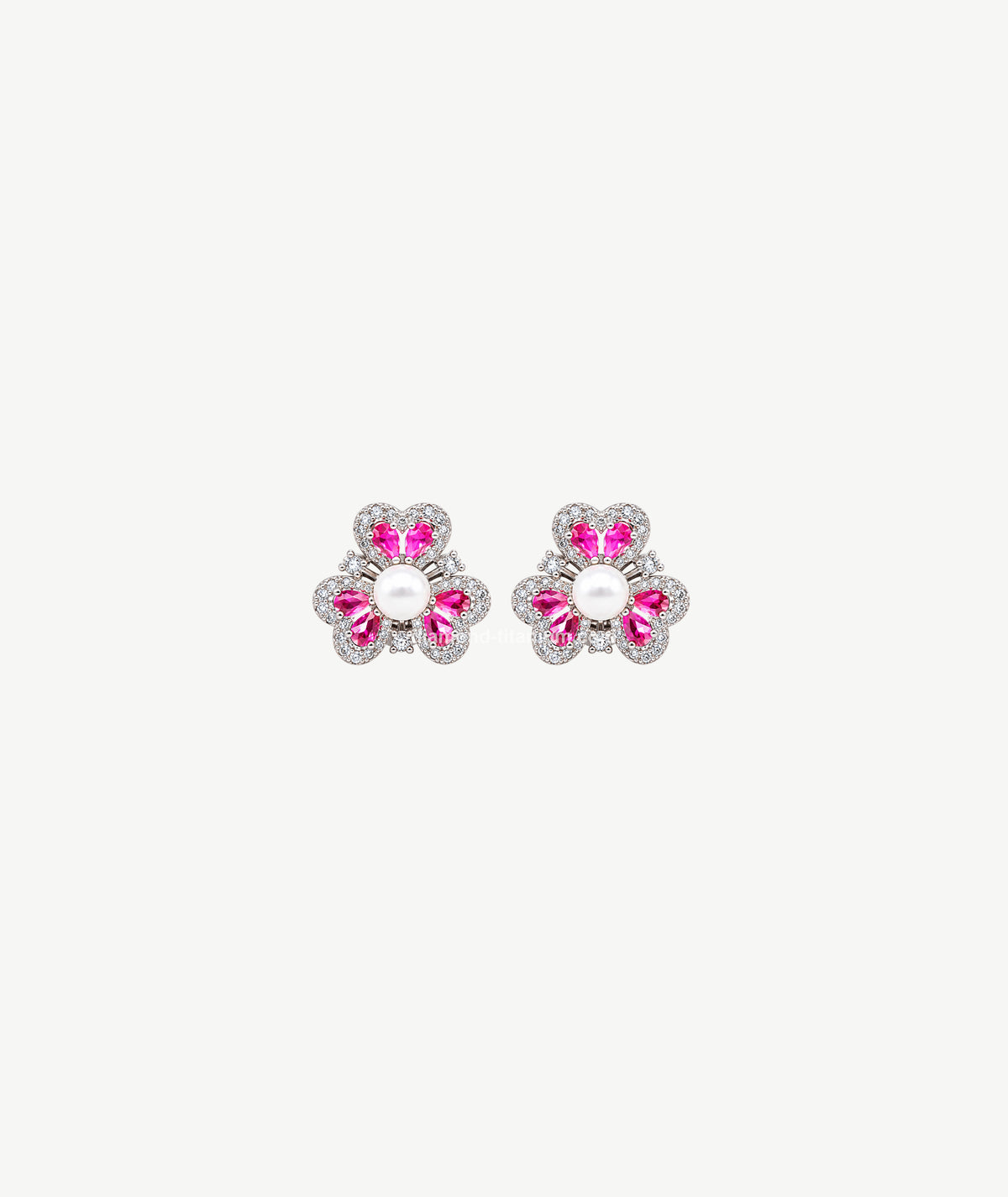 PINK PEARL FLORAL SILVER EARRINGS | أقراط فضة بزهرة وردية ولؤلؤ