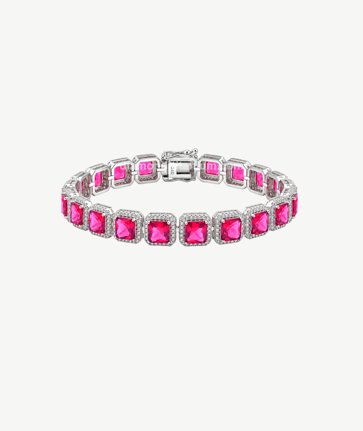 PINK SQUARE STONE SILVER BRACELET | سوار فضة بأحجار وردية مربعة