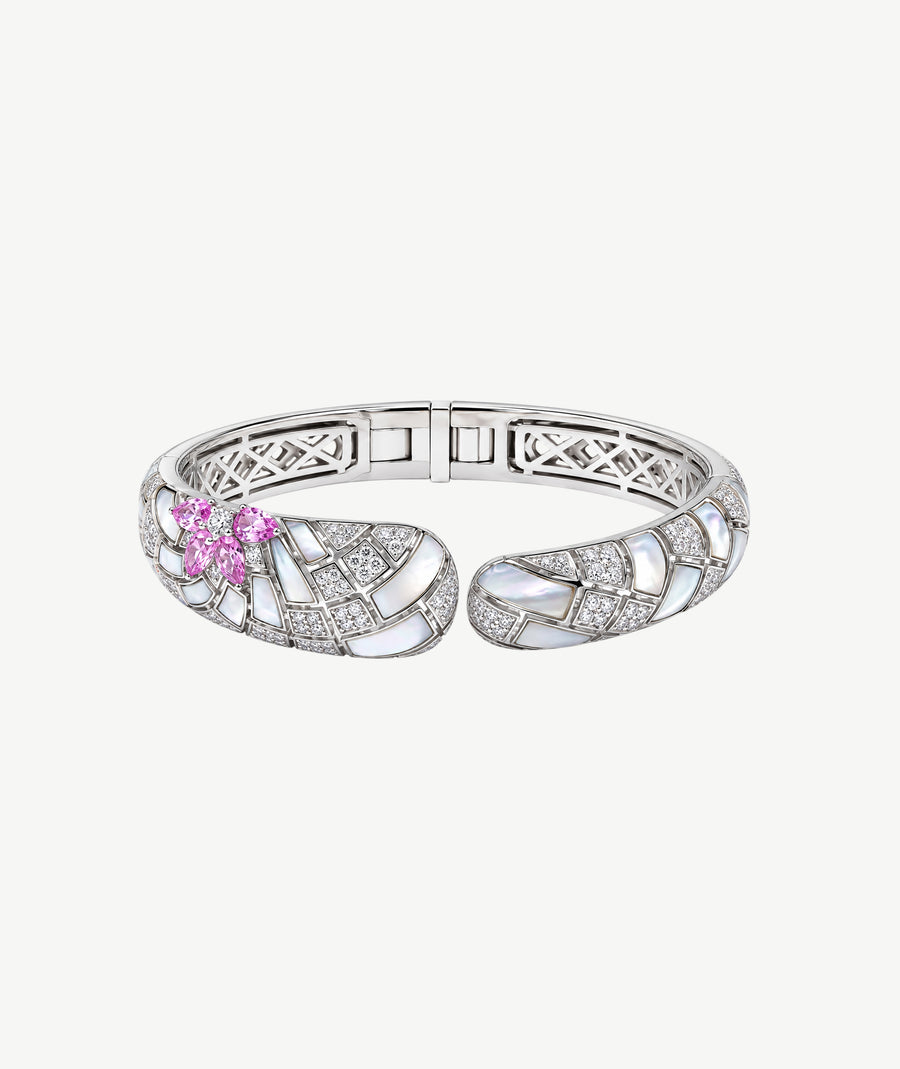 PINK BUTTERFLY ROSE GOLD SILVER BANGLE | سوار بانغل من الفضة مطلي بالذهب الوردي بفراشة وردية