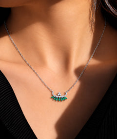 GREEN STONE LETTER PENDANT SILVER NECKLACE | عقد فضة بتعليقة حرف وأحجار خضراء