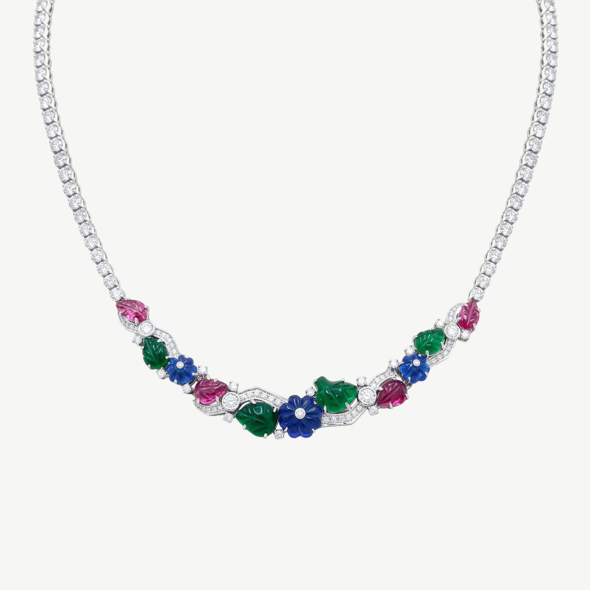 MULTICOLOR FLORAL SILVER NECKLACE | قلادة فضة بأحجار ملونة