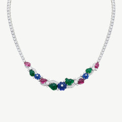 MULTICOLOR FLORAL SILVER NECKLACE | قلادة فضة بأحجار ملونة