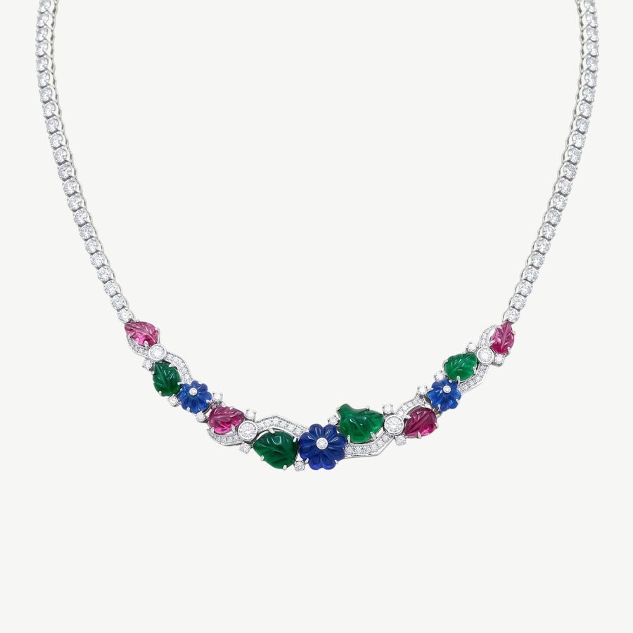 MULTICOLOR FLORAL SILVER NECKLACE | قلادة فضة بأحجار ملونة