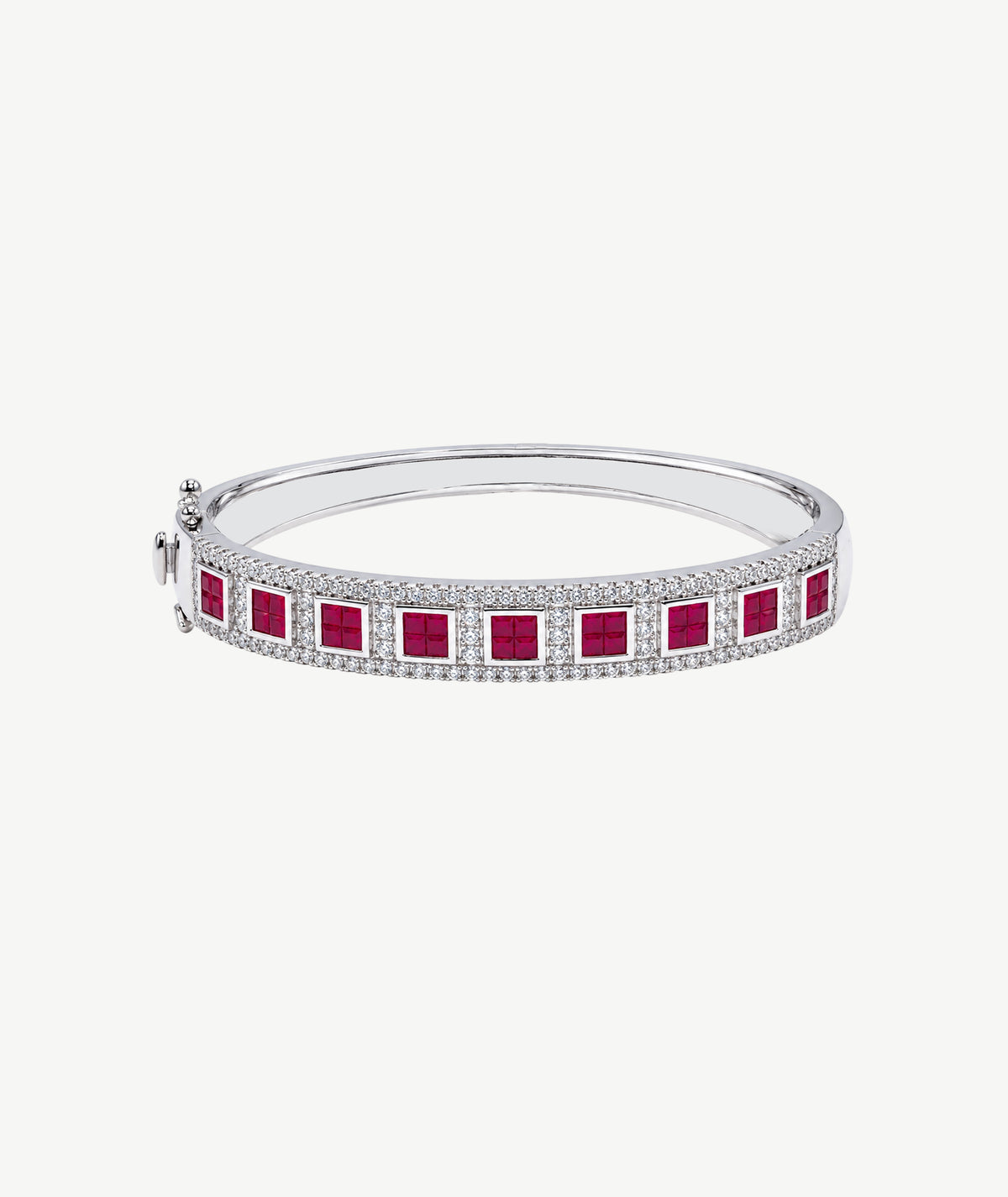 PINK SQUARE SILVER BANGLE | سوار فضة بأحجار وردية مربعة