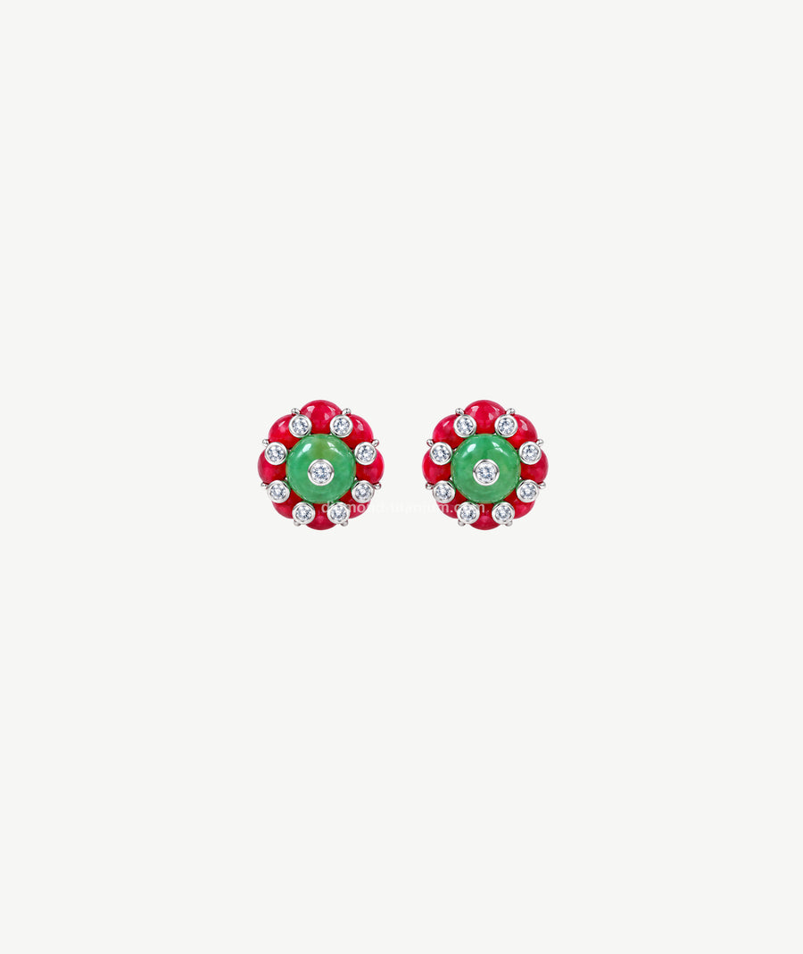 GREEN & RED FLORAL SILVER EARRINGS | أقراط فضة بتصميم زهري أخضر وأحمر