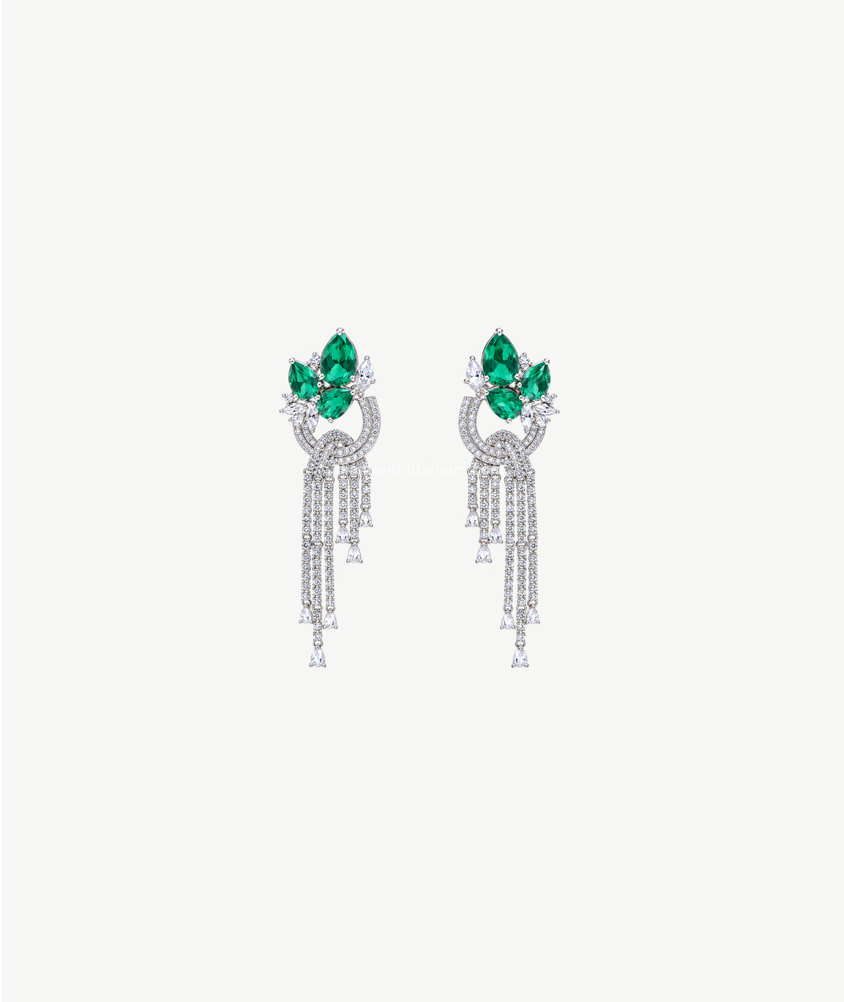 LUXURY GREEN STONE SILVER WEDDING EARRINGS | أقراط زفاف فضية فاخرة بالأحجار الخضراء