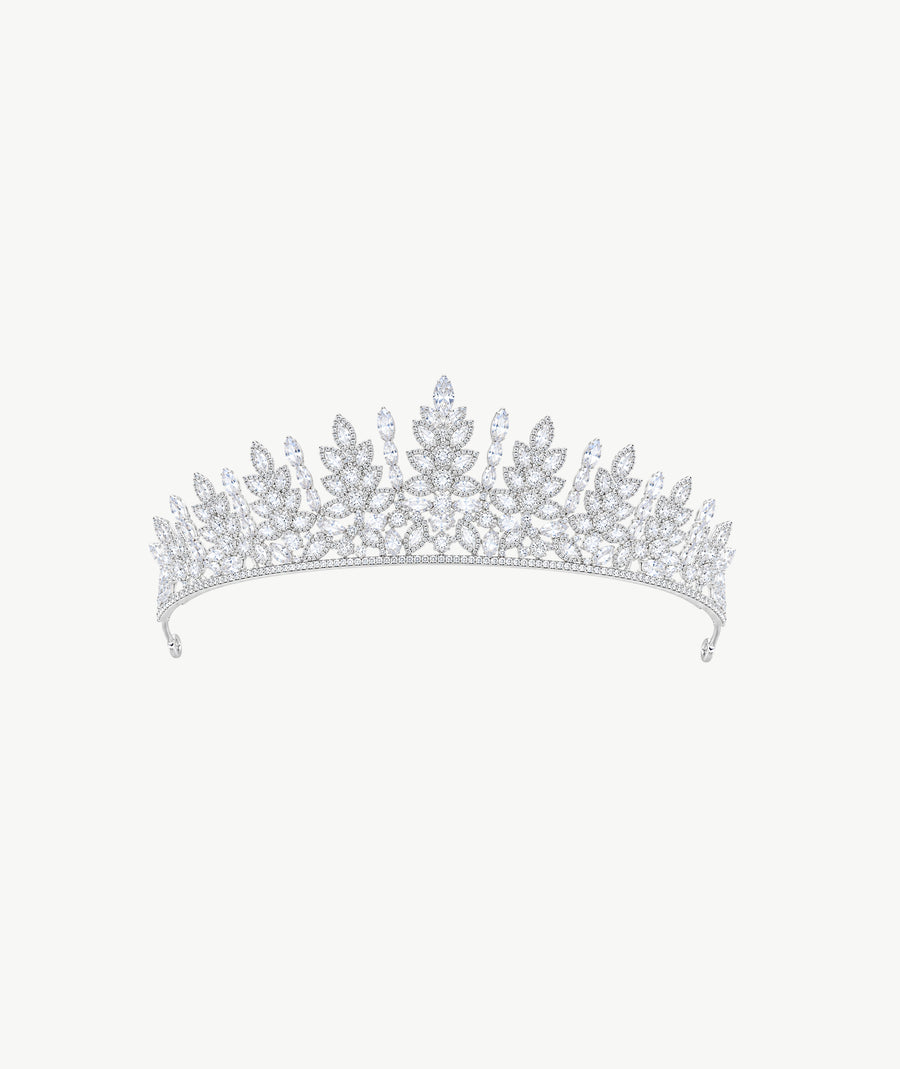 WHITE LEAF SILVER TIARA | تاج فضة بأوراق بيضاء