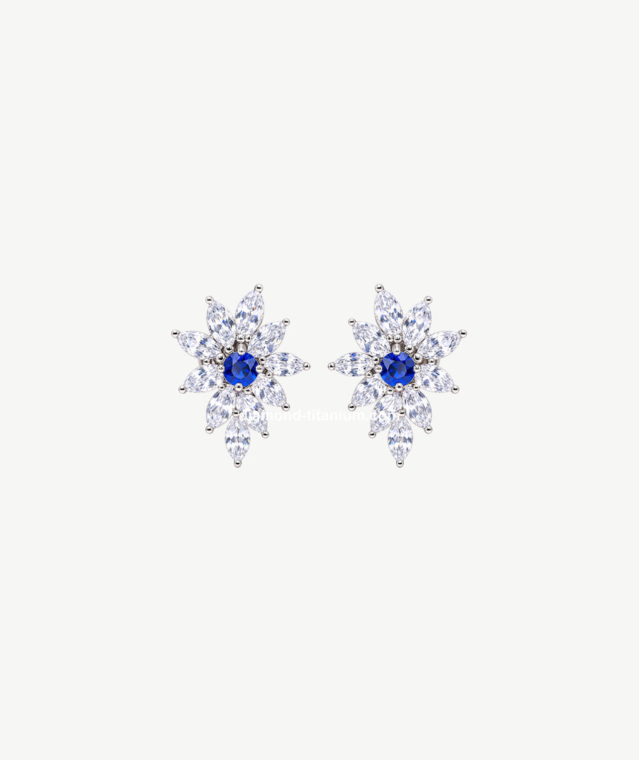 BLUE FLORAL SILVER EARRINGS | أقراط فضة بتصميم زهري أزرق