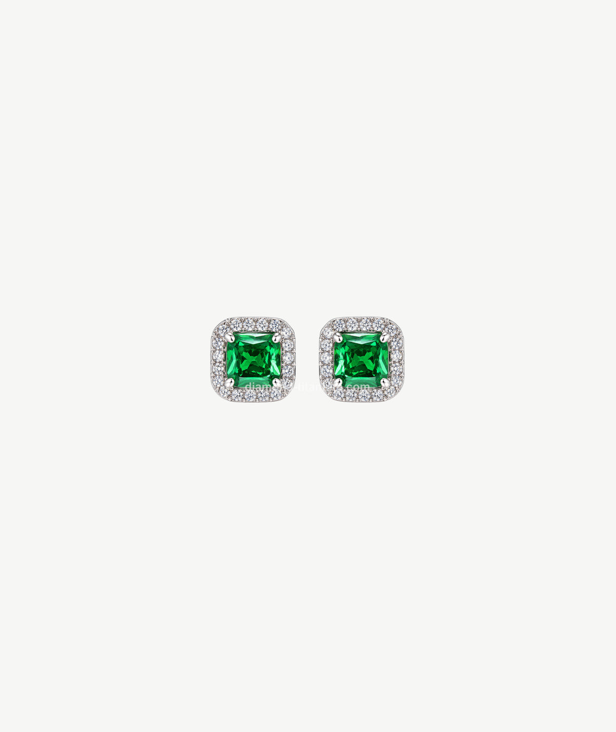 GREEN CUSHION HALO SILVER EARRINGS | أقراط فضة بحجر أخضر كوشن