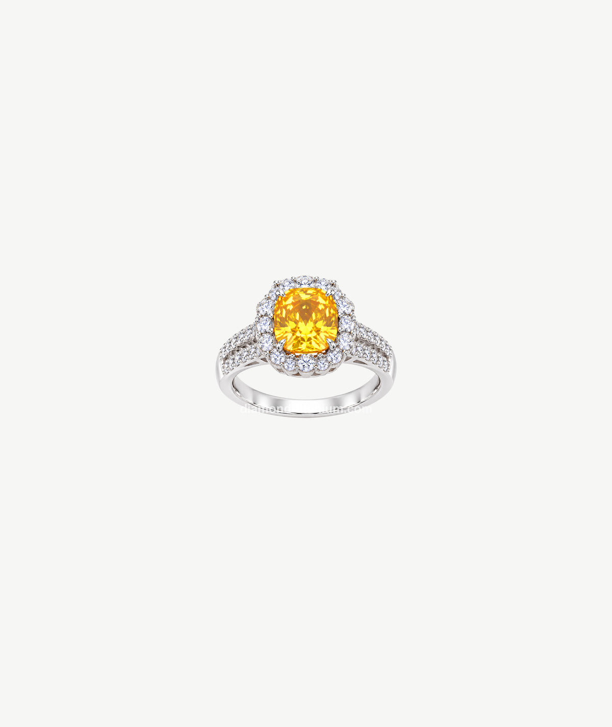 YELLOW CUSHION HALO SILVER RING | خاتم فضة بحجر أصفر كوشن