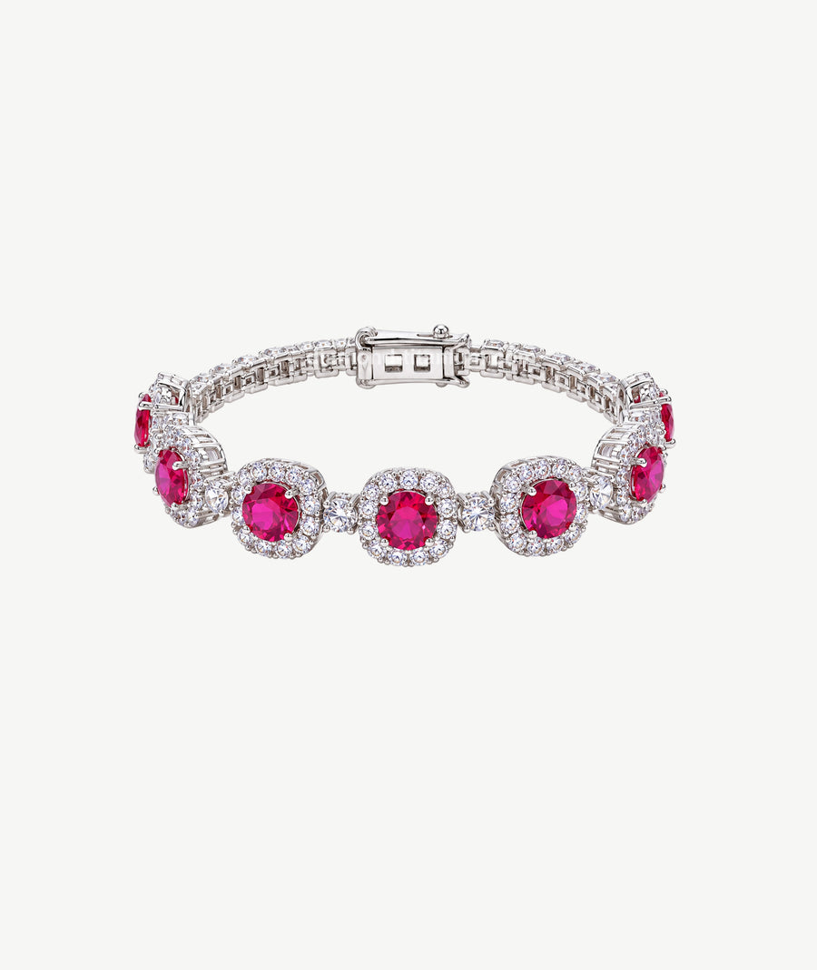RED STONE SILVER BRACELET | سوار فضة بأحجار حمراء