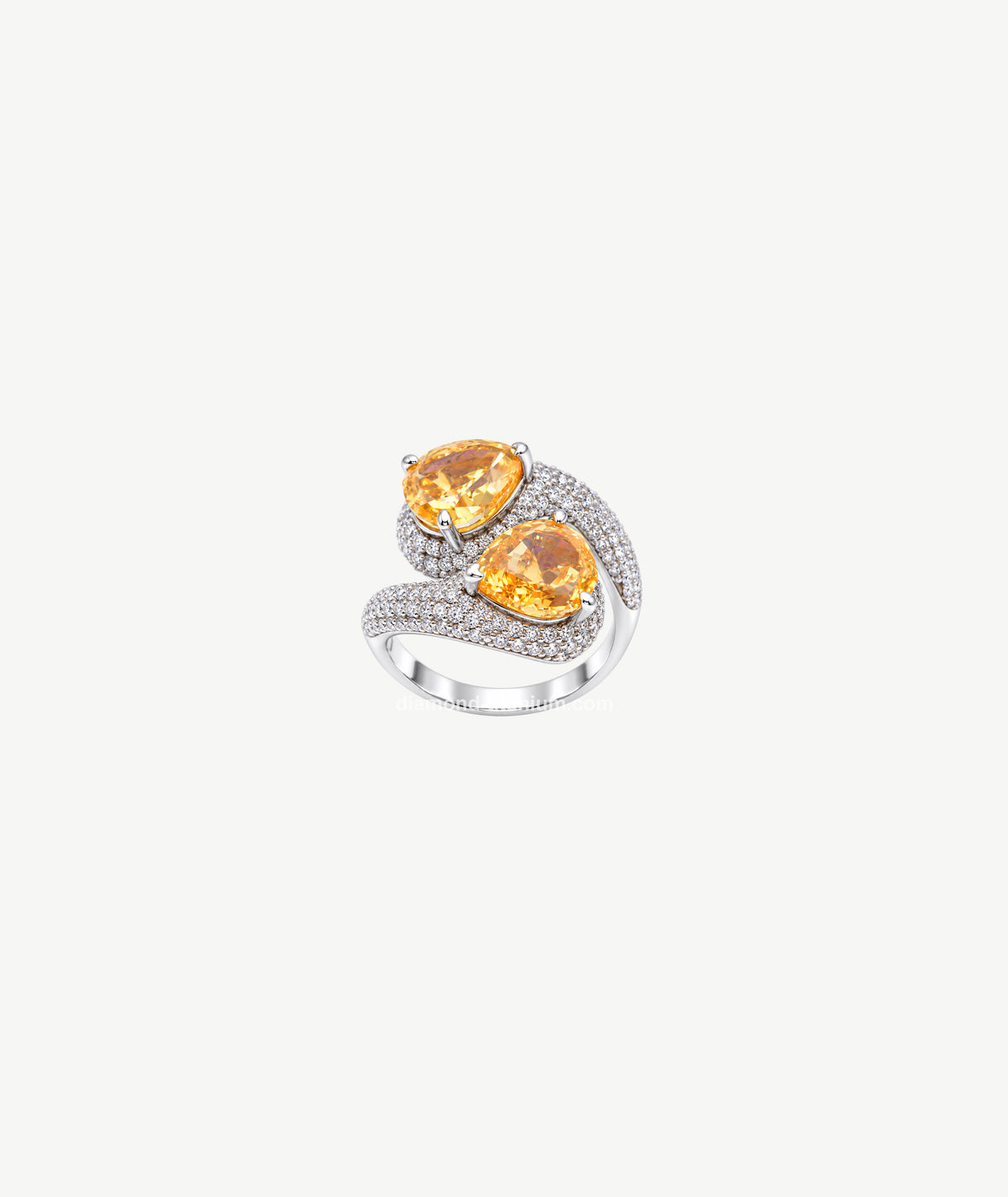 DOUBLE PEAR YELLOW STONE SILVER RING | خاتم فضة بحجرين أصفرين بشكل كمثري