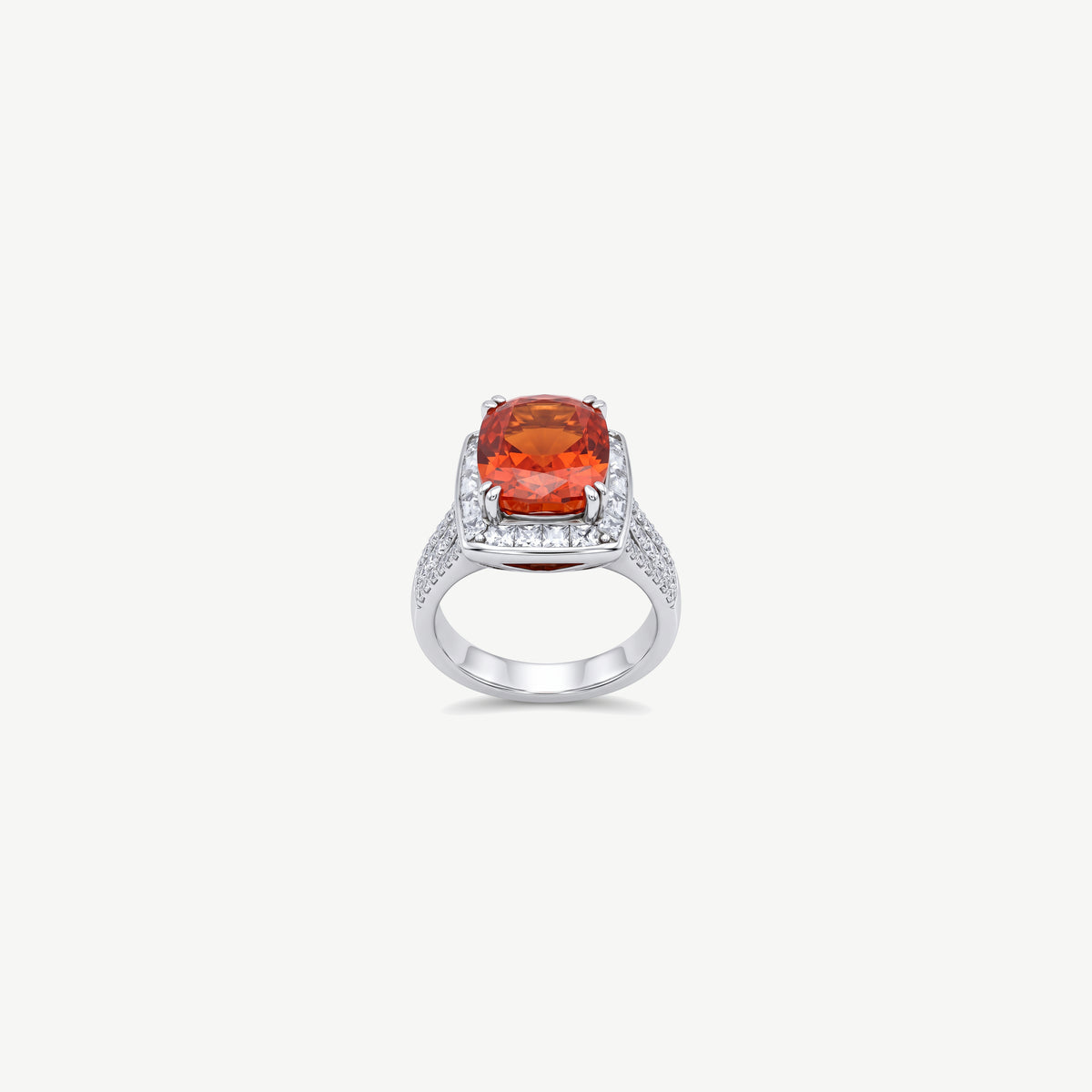 RED CUSHION SILVER RING | خاتم فضة بحجر برتقالي