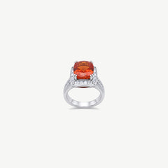 RED CUSHION SILVER RING | خاتم فضة بحجر برتقالي