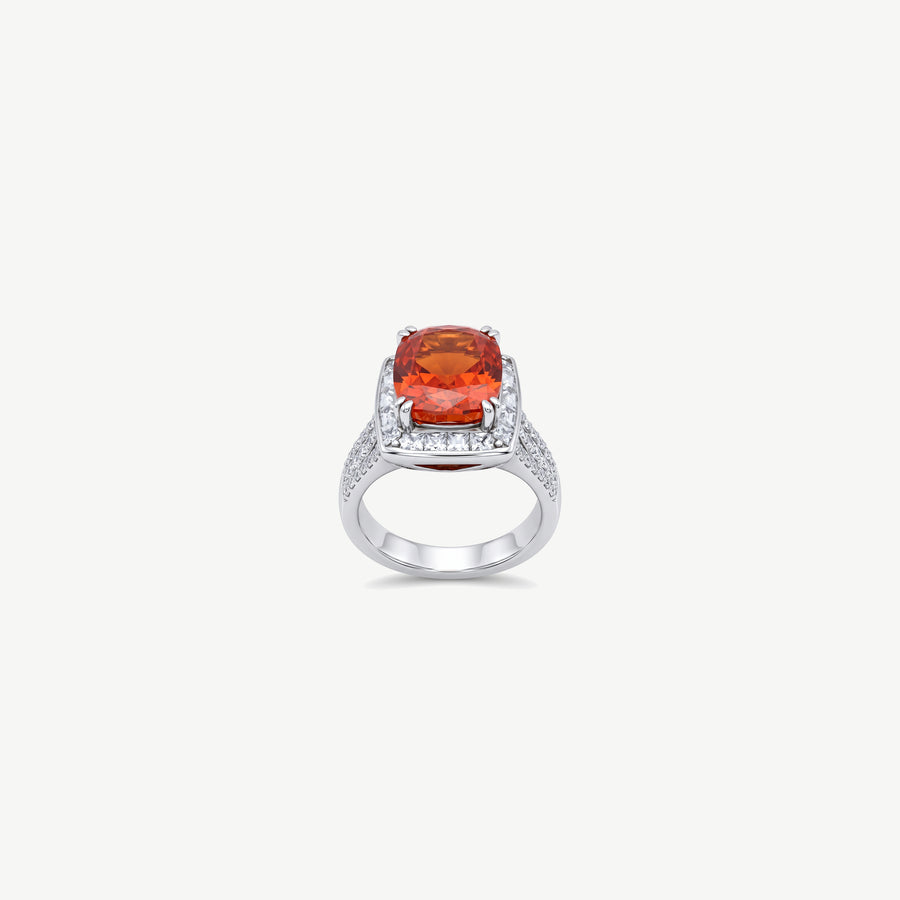 RED CUSHION SILVER RING | خاتم فضة بحجر برتقالي