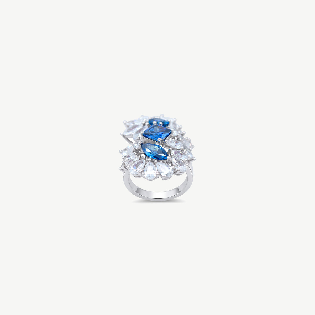 BLUE FLORAL SILVER RING | خاتم فضة بأحجار زرقاء