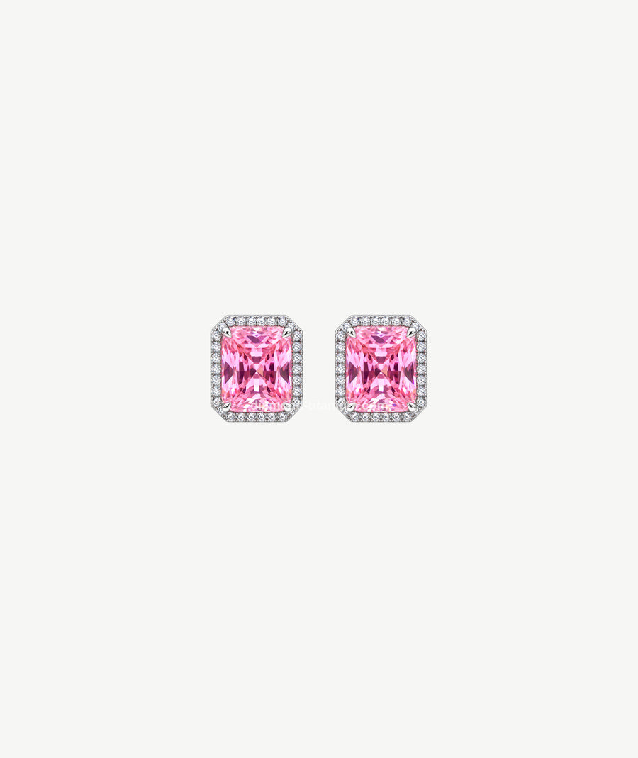 PINK HALO SILVER EARRINGS | أقراط فضة هالة بحجر وردي