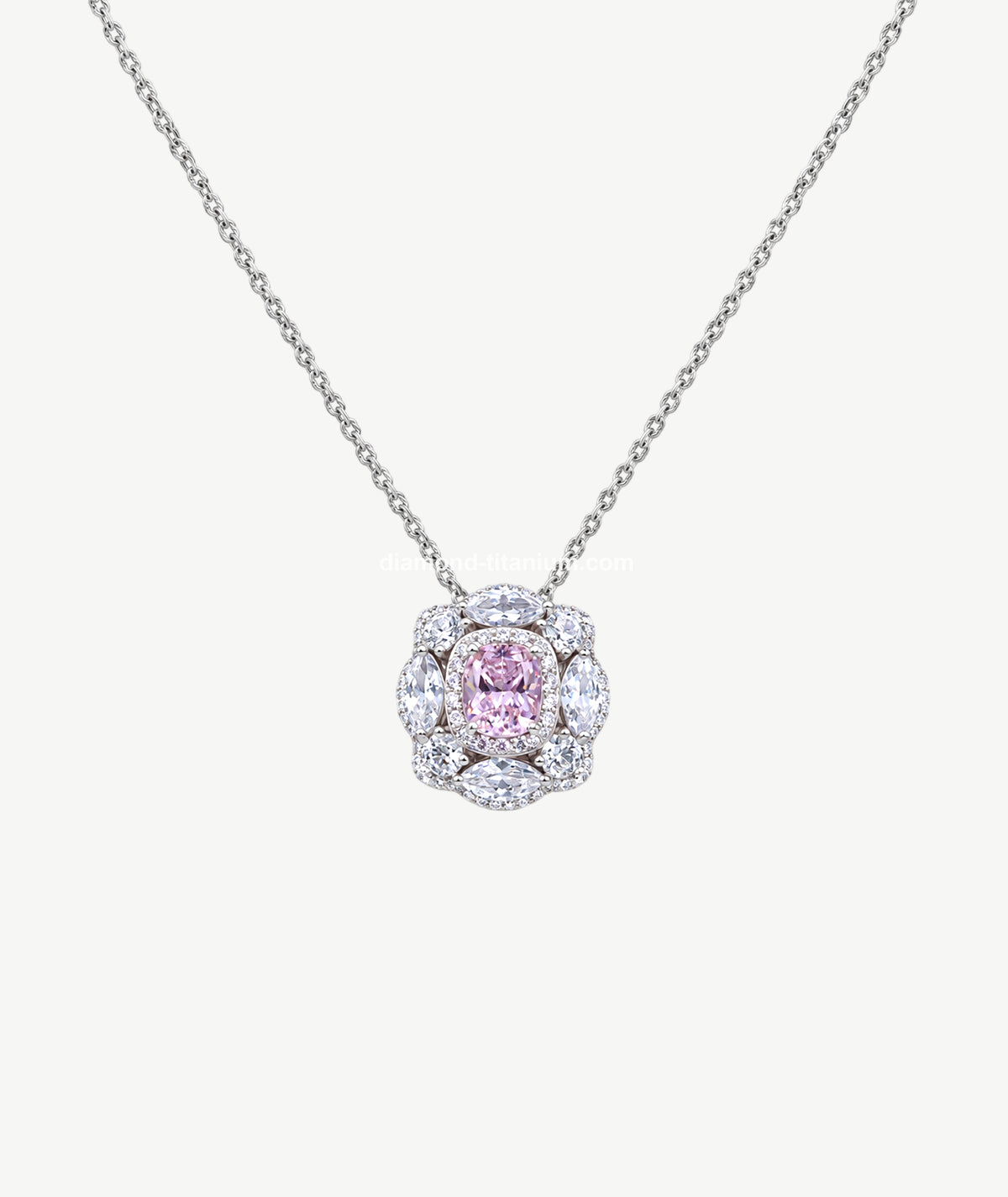 PINK CUSHION SILVER NECKLACE | عقد فضة بحجر وردي كوشن