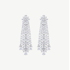 WHITE CASCADE SILVER EARRINGS | أقراط فضة بيضاء بتصميم متدلٍ