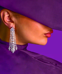 WHITE CASCADE SILVER EARRINGS | أقراط فضة بيضاء بتصميم متدلٍ