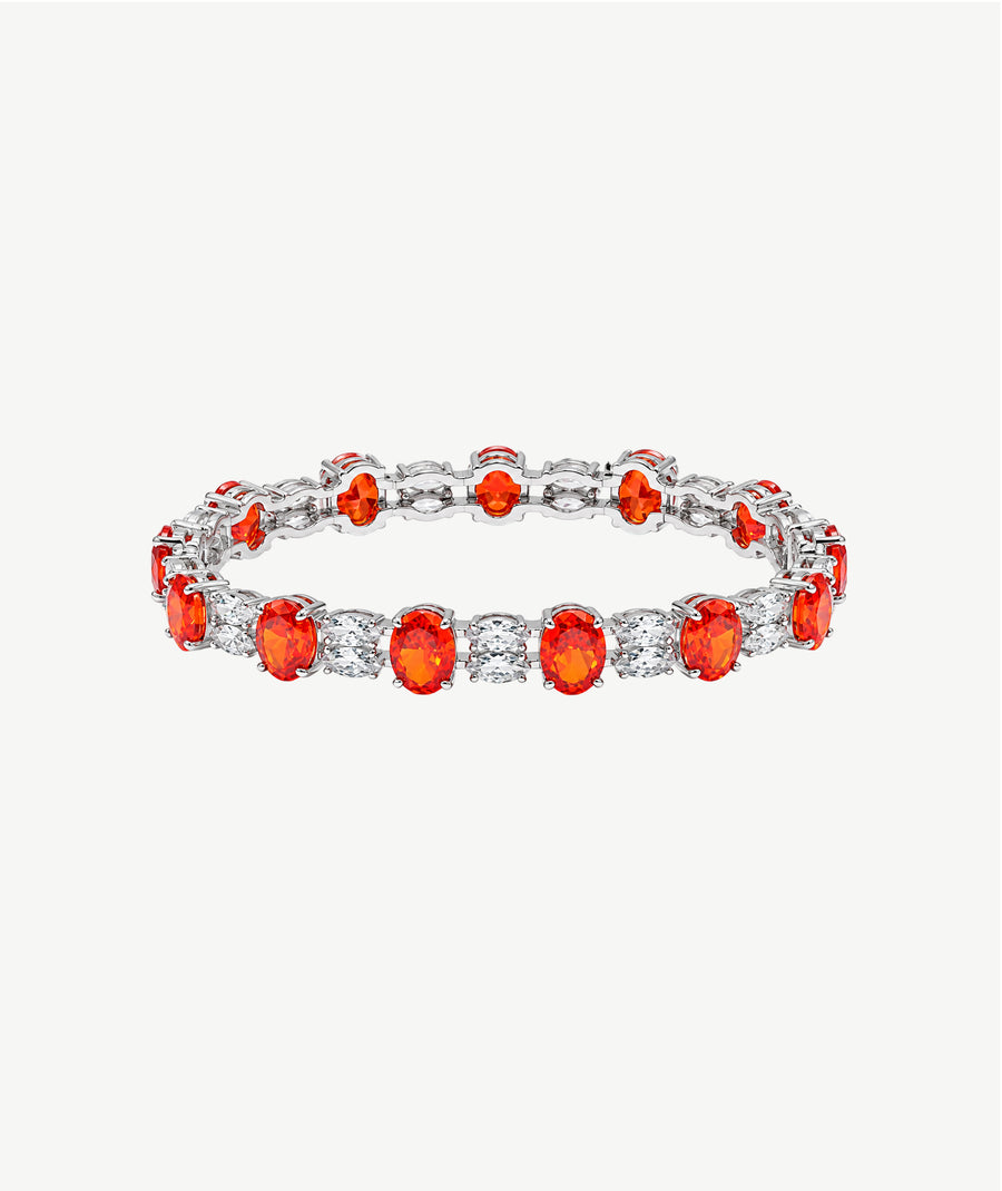 ORANGE OVAL SILVER BANGLE | سوار فضة بأحجار برتقالية بيضاوية