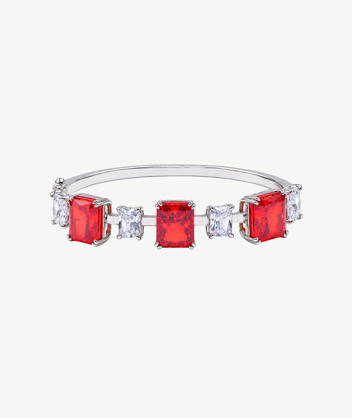 RED SQUARE SILVER BANGLE | سوار فضة بأحجار حمراء مربعة