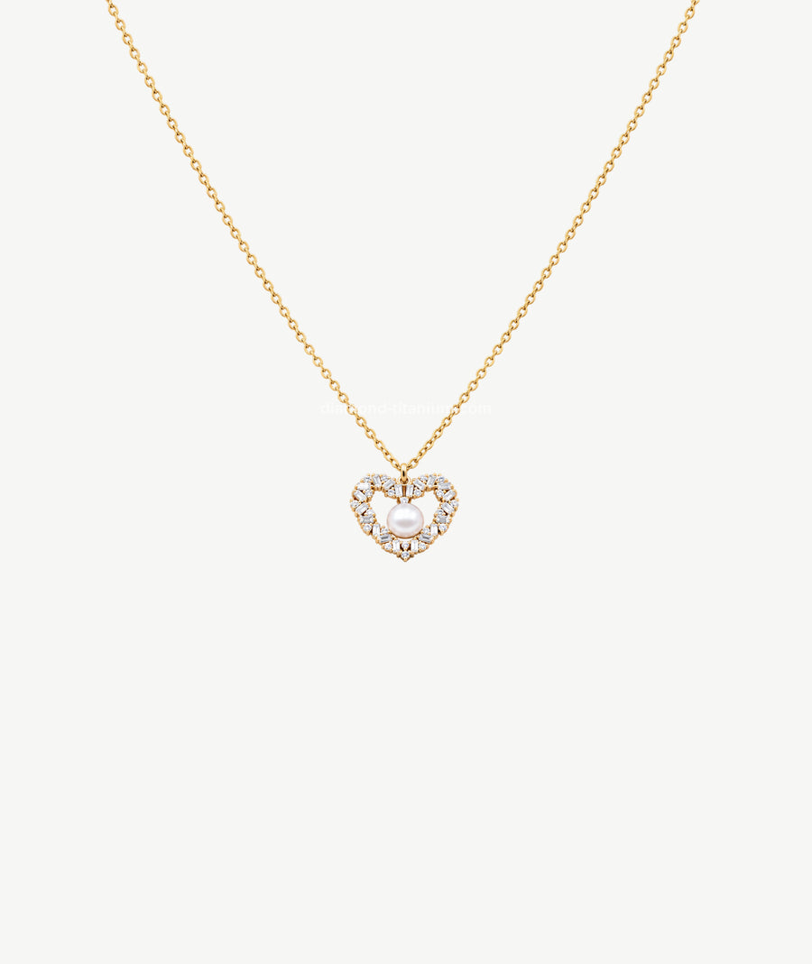 PEARL HEART GOLD PLATED SILVER NECKLACE | قلادة فضة مطلية بالذهب بقلب ولؤلؤة