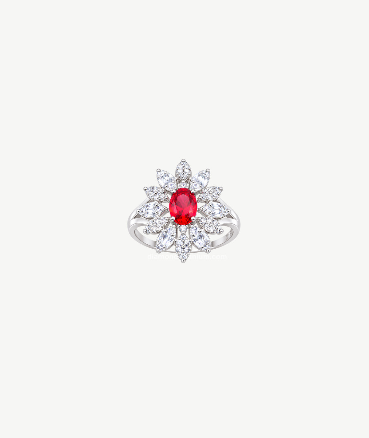 RED OVAL FLORAL SILVER RING | خاتم فضة بحجر أحمر بيضاوي وتصميم زهري