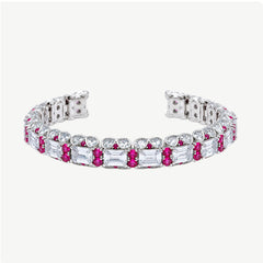 PINK & WHITE STONE SILVER BRACELET | سوار فضة بأحجار وردية وبيضاء