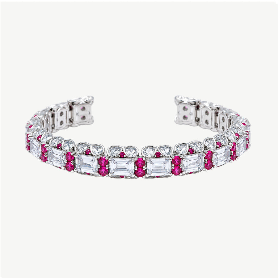 PINK & WHITE STONE SILVER BRACELET | سوار فضة بأحجار وردية وبيضاء