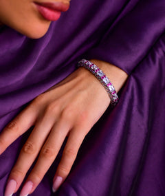 PINK & WHITE STONE SILVER BRACELET | سوار فضة بأحجار وردية وبيضاء