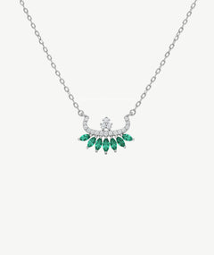GREEN STONE LETTER PENDANT SILVER NECKLACE | عقد فضة بتعليقة حرف وأحجار خضراء