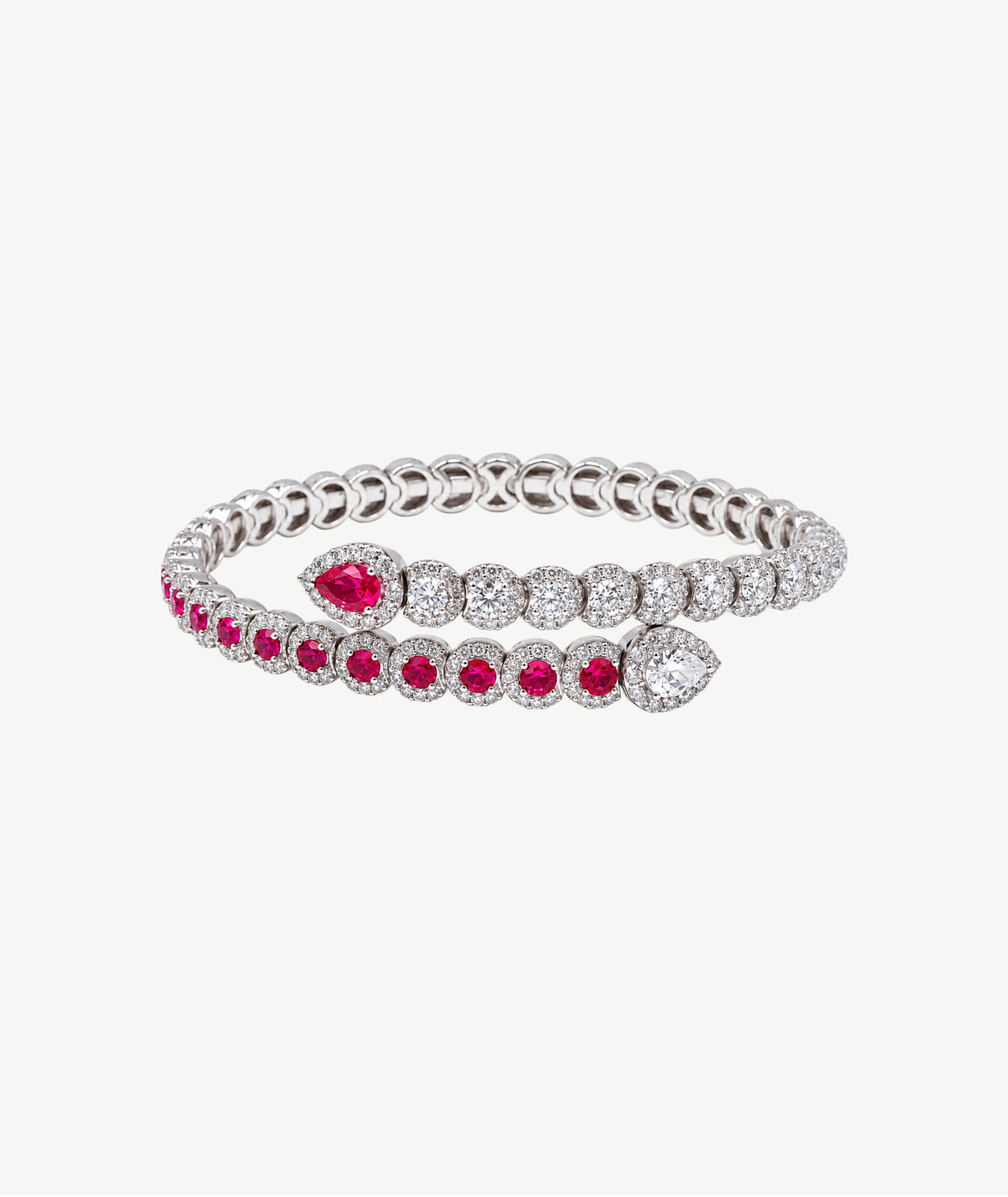 PINK & CLEAR SILVER BANGLE | سوار فضة بأحجار وردية وشفافة