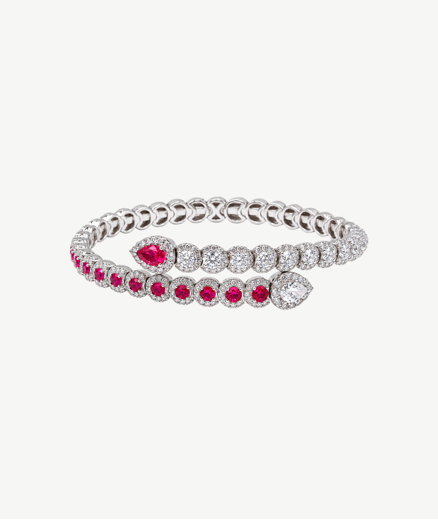 PINK & CLEAR SILVER BANGLE | سوار فضة بأحجار وردية وشفافة