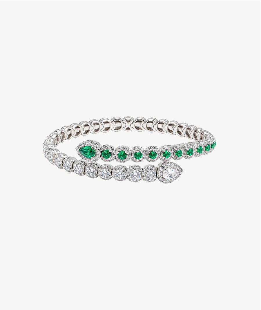 GREEN & CLEAR SILVER BANGLE | سوار فضة بأحجار خضراء وشفافة