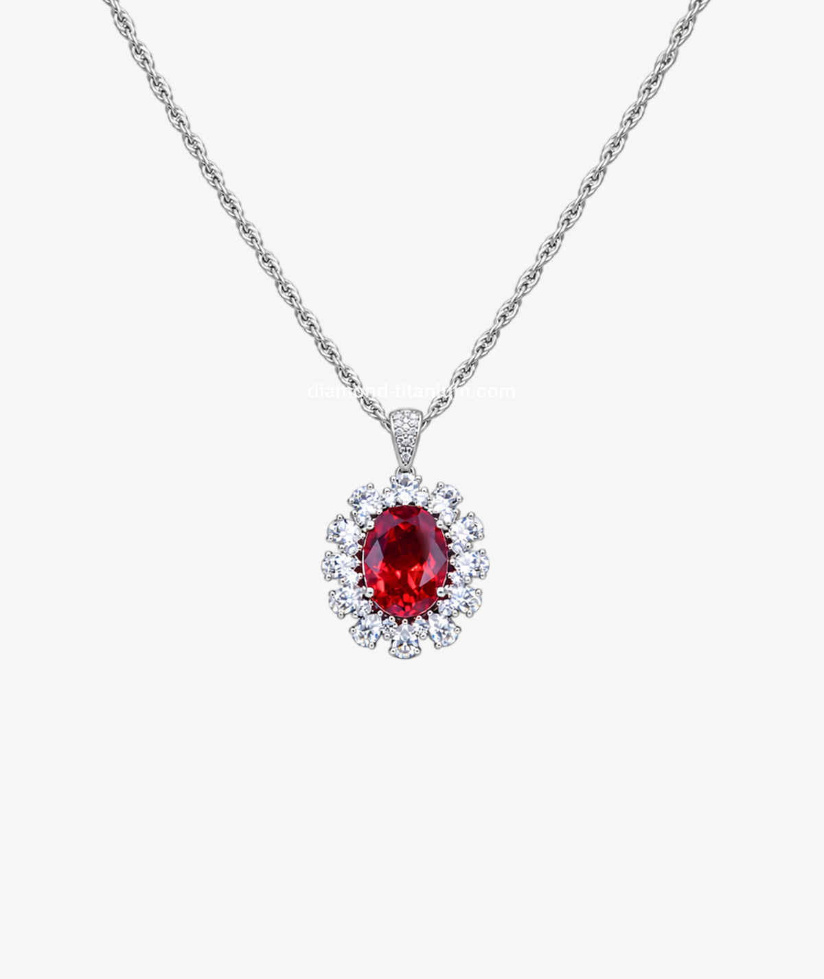 RED OVAL SILVER NECKLACE | عقد فضة بحجر أحمر بيضاوي