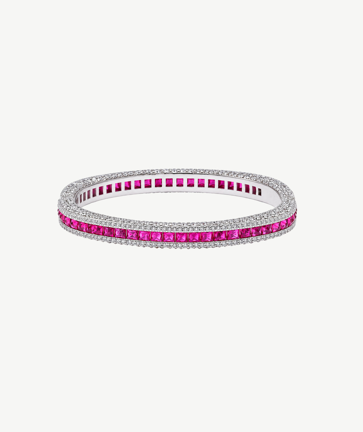 PINK CHANNEL SILVER BANGLE | سوار فضة بأحجار وردية متراصة