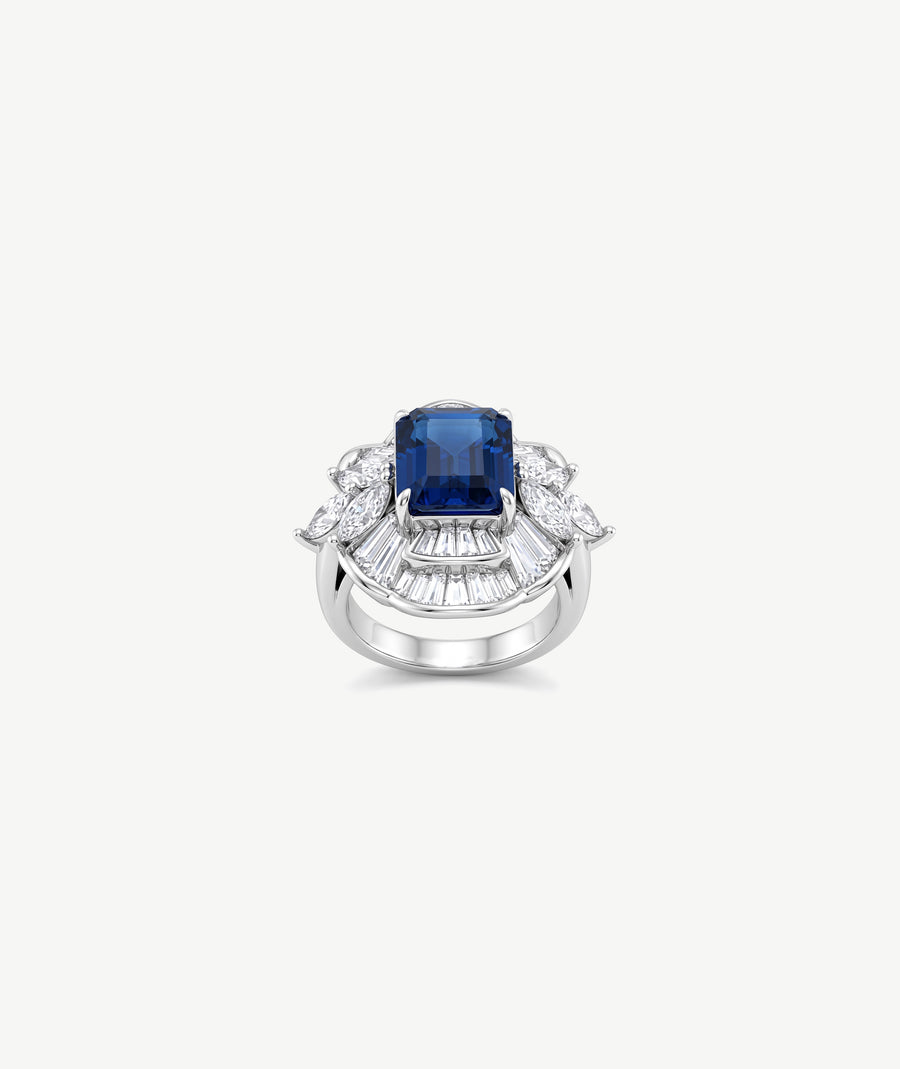 BLUE EMERALD SILVER RING | خاتم فضة بحجر أزرق مستطيل