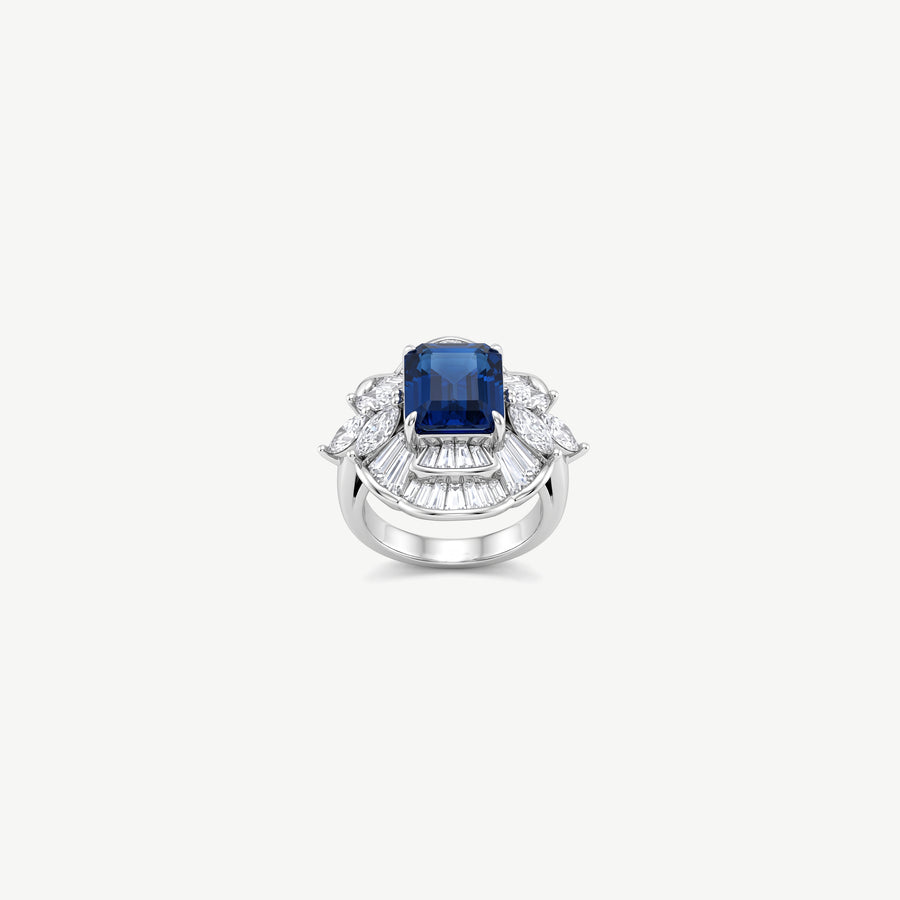 BLUE EMERALD SILVER RING | خاتم فضة بحجر أزرق مستطيل