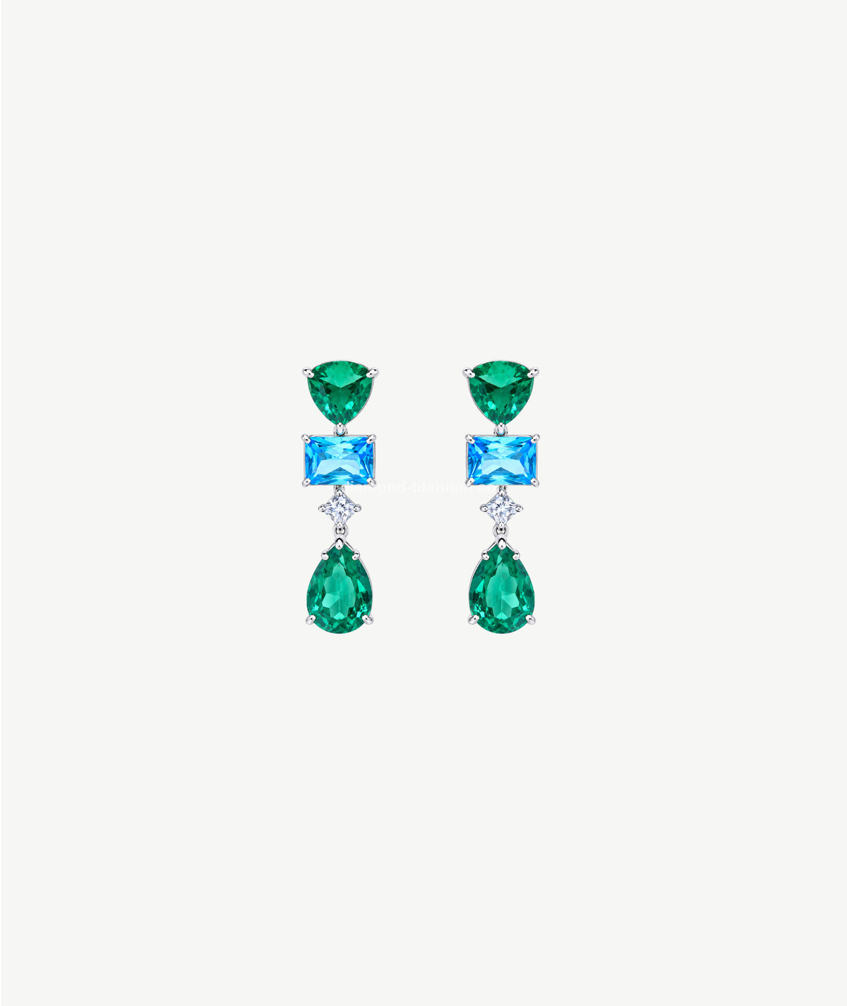LUXURY GREEN & BLUE STONE SILVER WEDDING EARRINGS | أقراط زفاف فضية فاخرة بالأحجار الخضراء والزرقاء
