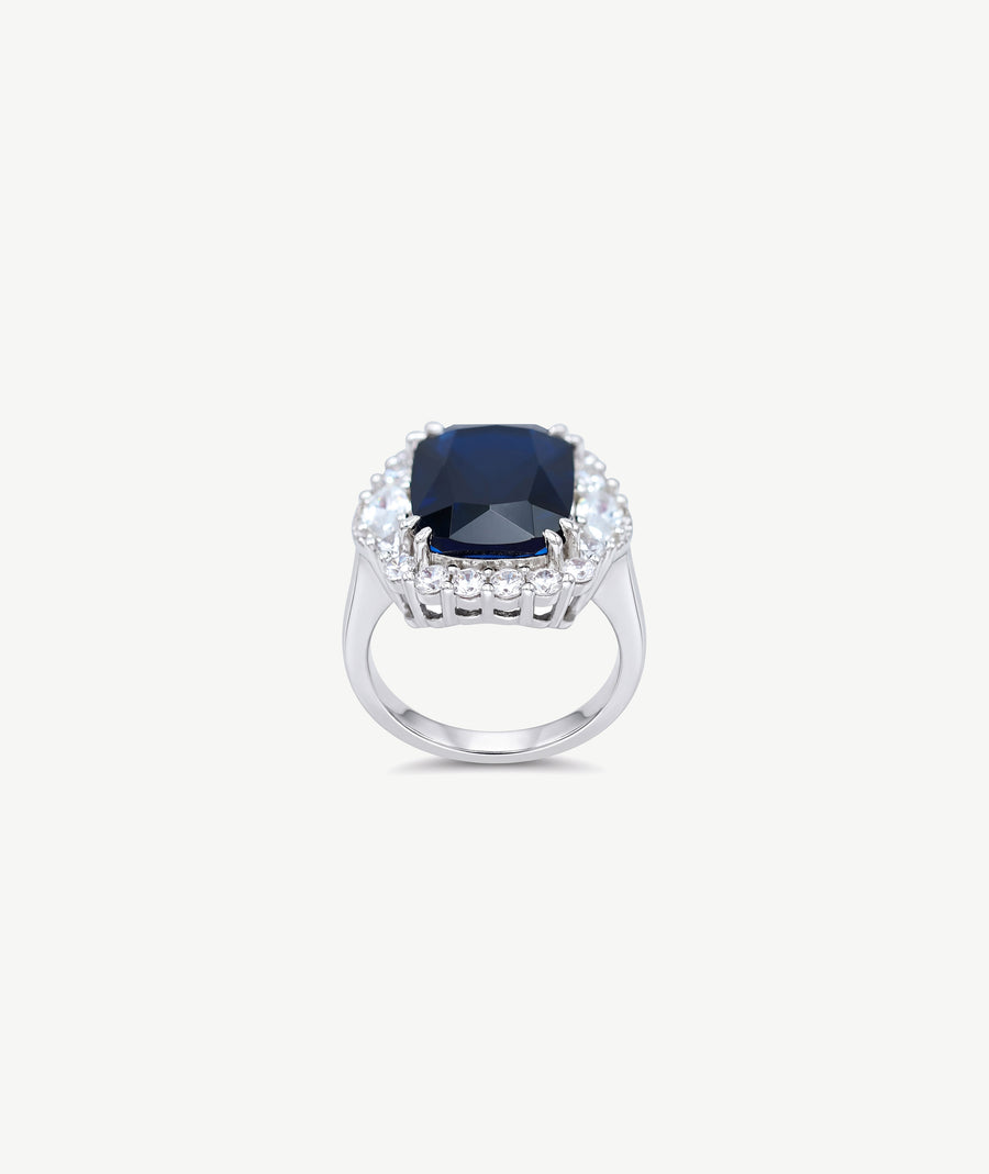 BLUE CUSHION SILVER RING | خاتم فضة بحجر أزرق كوشن