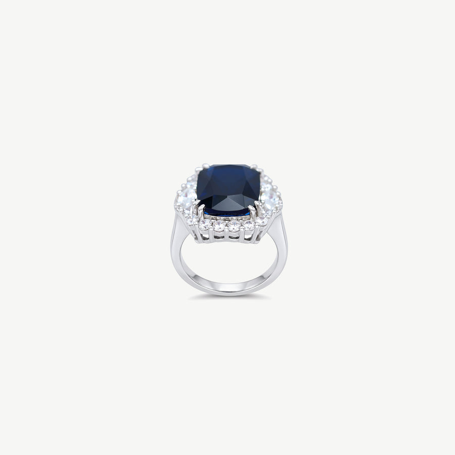 BLUE CUSHION SILVER RING | خاتم فضة بحجر أزرق كوشن