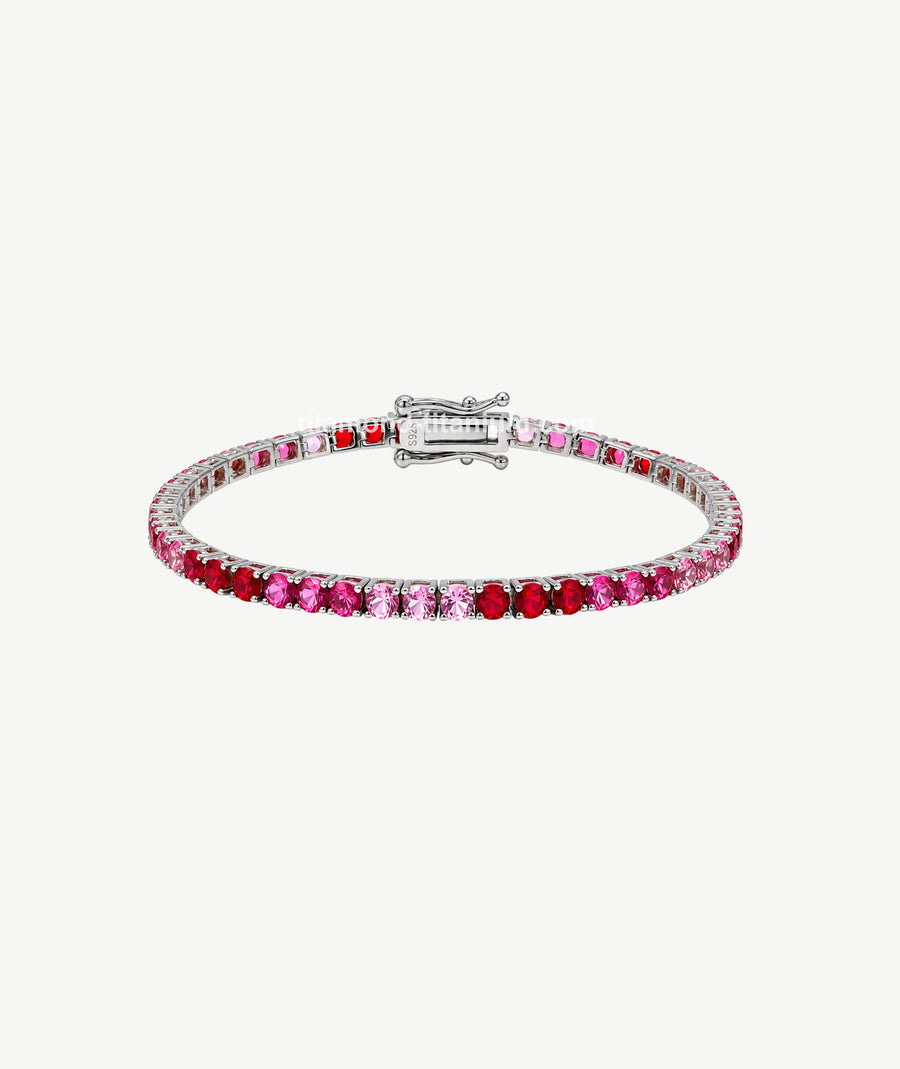 PINK RAINBOW TENNIS SILVER BRACELET | سوار تنس فضة بأحجار وردية متدرجة