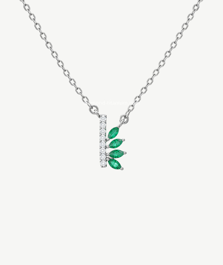 GREEN STONE LETTER PENDANT SILVER NECKLACE | عقد فضة بتعليقة حرف وأحجار خضراء