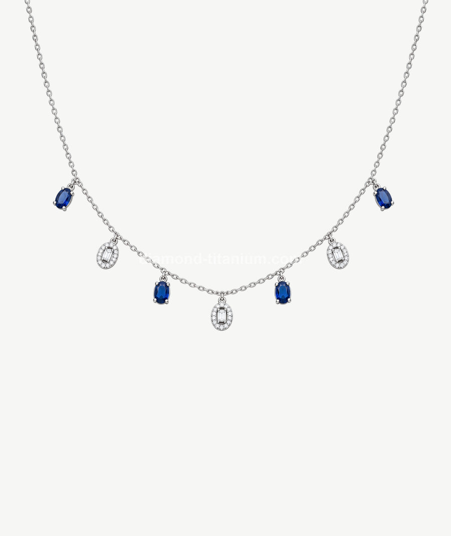 BLUE & WHITE OVAL SILVER CHOKER | شوكر فضة بأحجار زرقاء وبيضاء