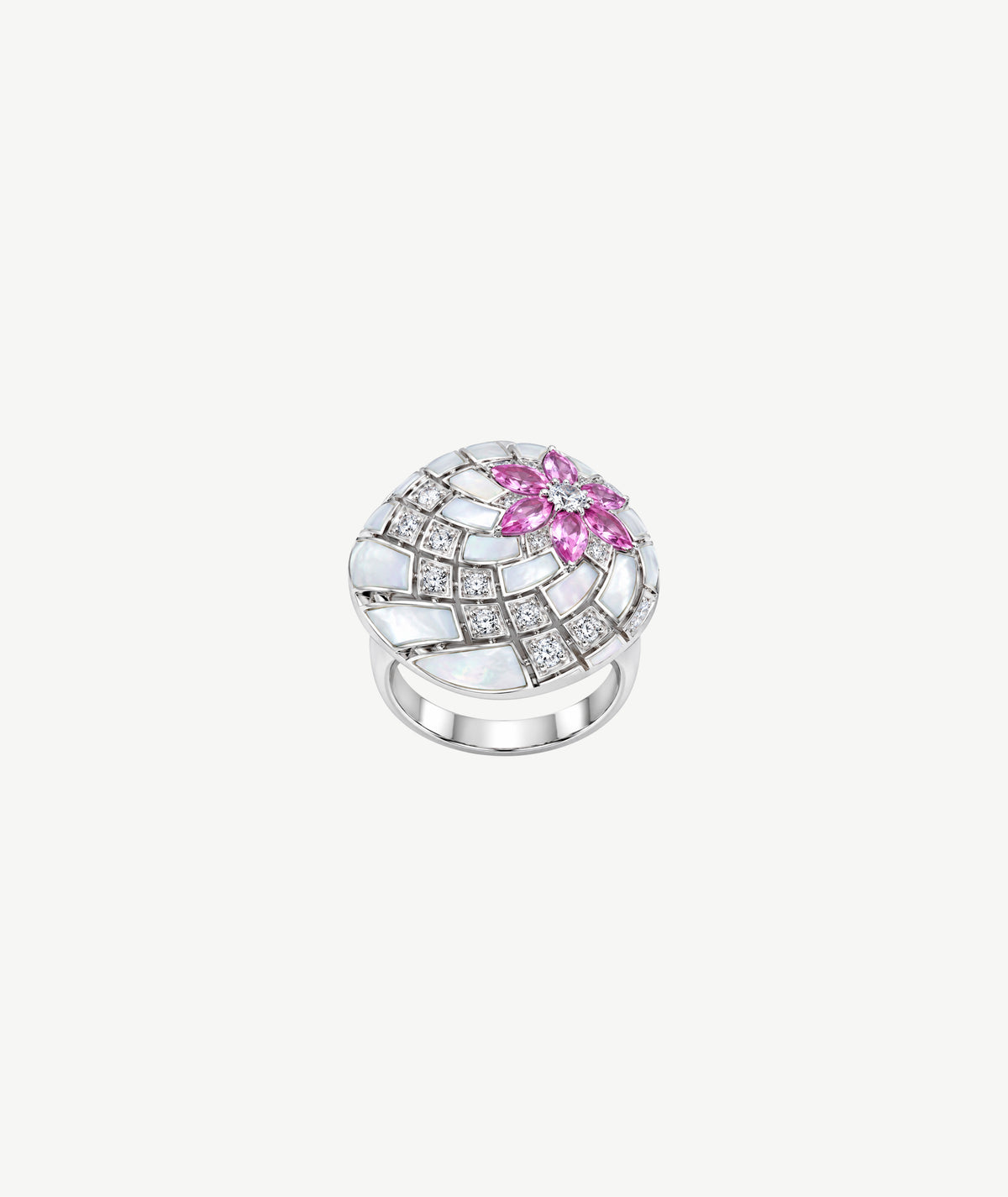 PINK FLOWER SILVER RING | خاتم فضة بزهرة وردية
