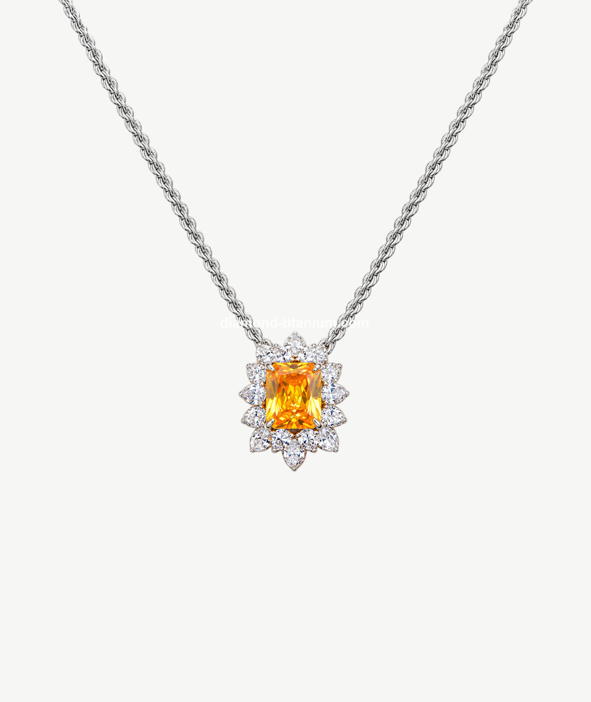 ORANGE RECTANGULAR SILVER NECKLACE | عقد فضة بحجر برتقالي مستطيل